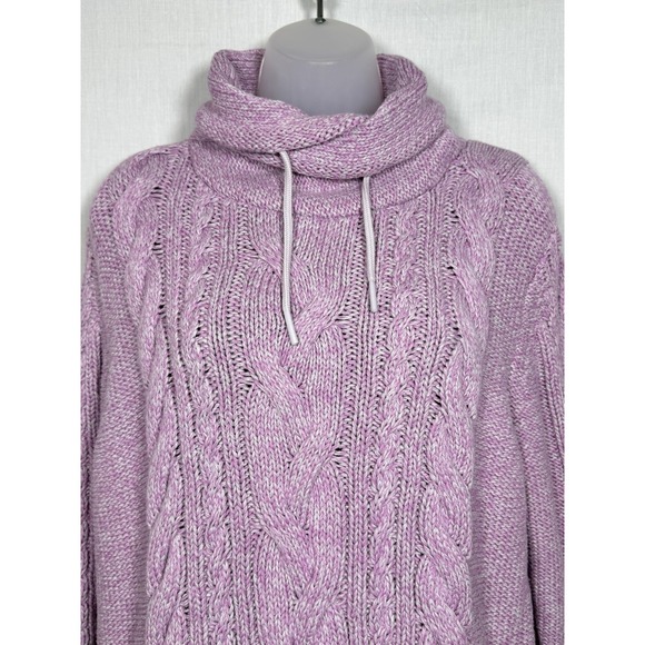 LL BEAN Signature Fisherman Cable Knit Sweater Xl Cowl Neck Tunic Coastal Cotton - Picture 4 of 14